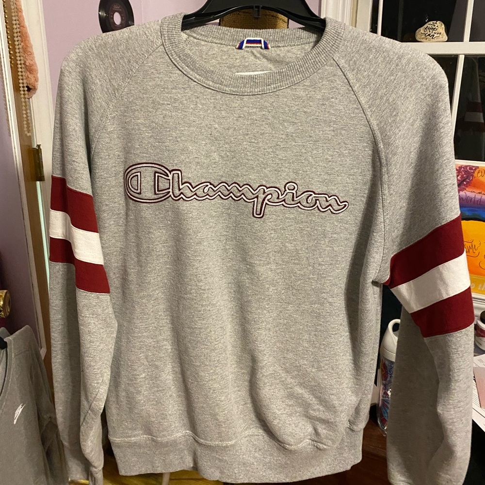 Mens champion crew neck with lines on sleeves